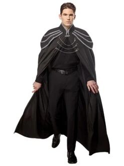 Adult Black Full Length Renaissance Cape With Chain Accents