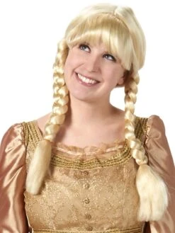 Women's Blonde Wig With Braided Pigtails And Bangs