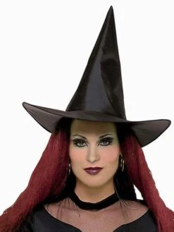 Adult Black Satin Classic Witch Hat