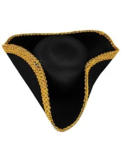 Adult Black Tricorn Hat With Gold Trim