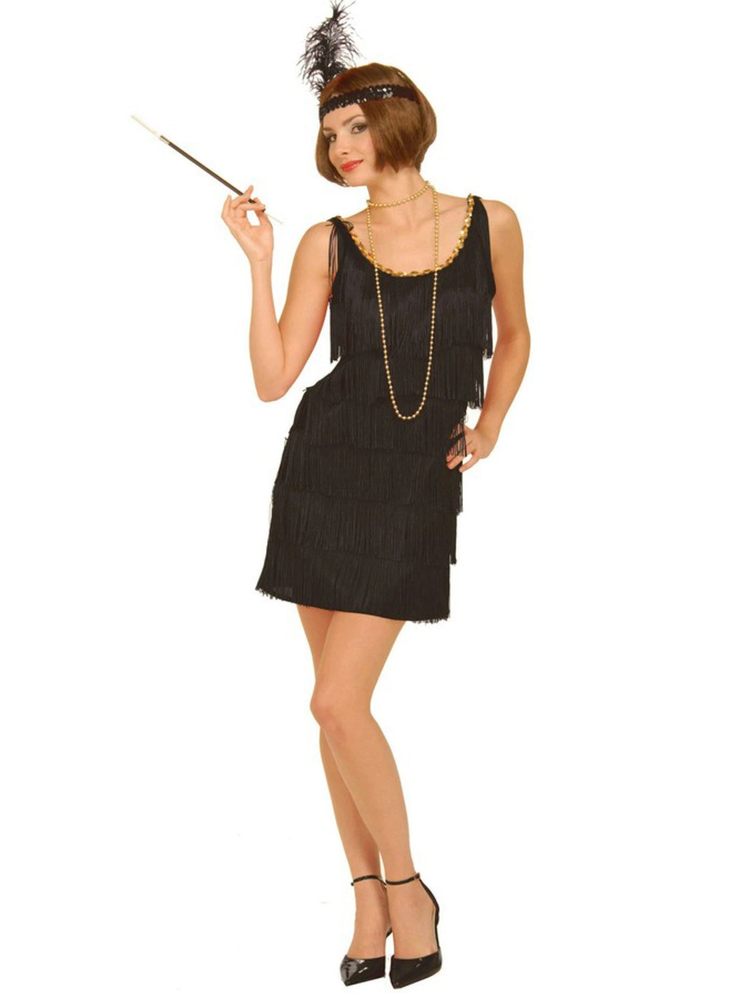 Women's Black Fringe Flapper Dress And Headband 1 Women's Black Fringe Flapper Dress And Headband