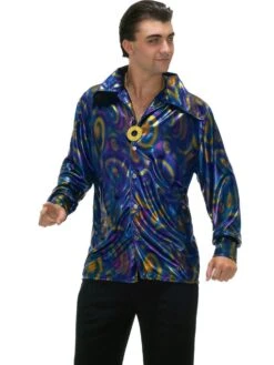 Men's Blue Metallic Dynomite Disco Dude Shirt