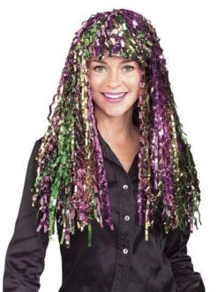 Long Multi Colored Mardi Gras Tinsel Wig