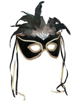 Adult Black And Gold Eye Mask With Feathers