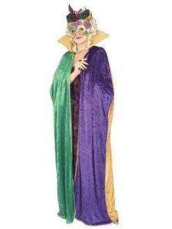Adult Purple, Gold And Green Velvet Mardi Gras Cape