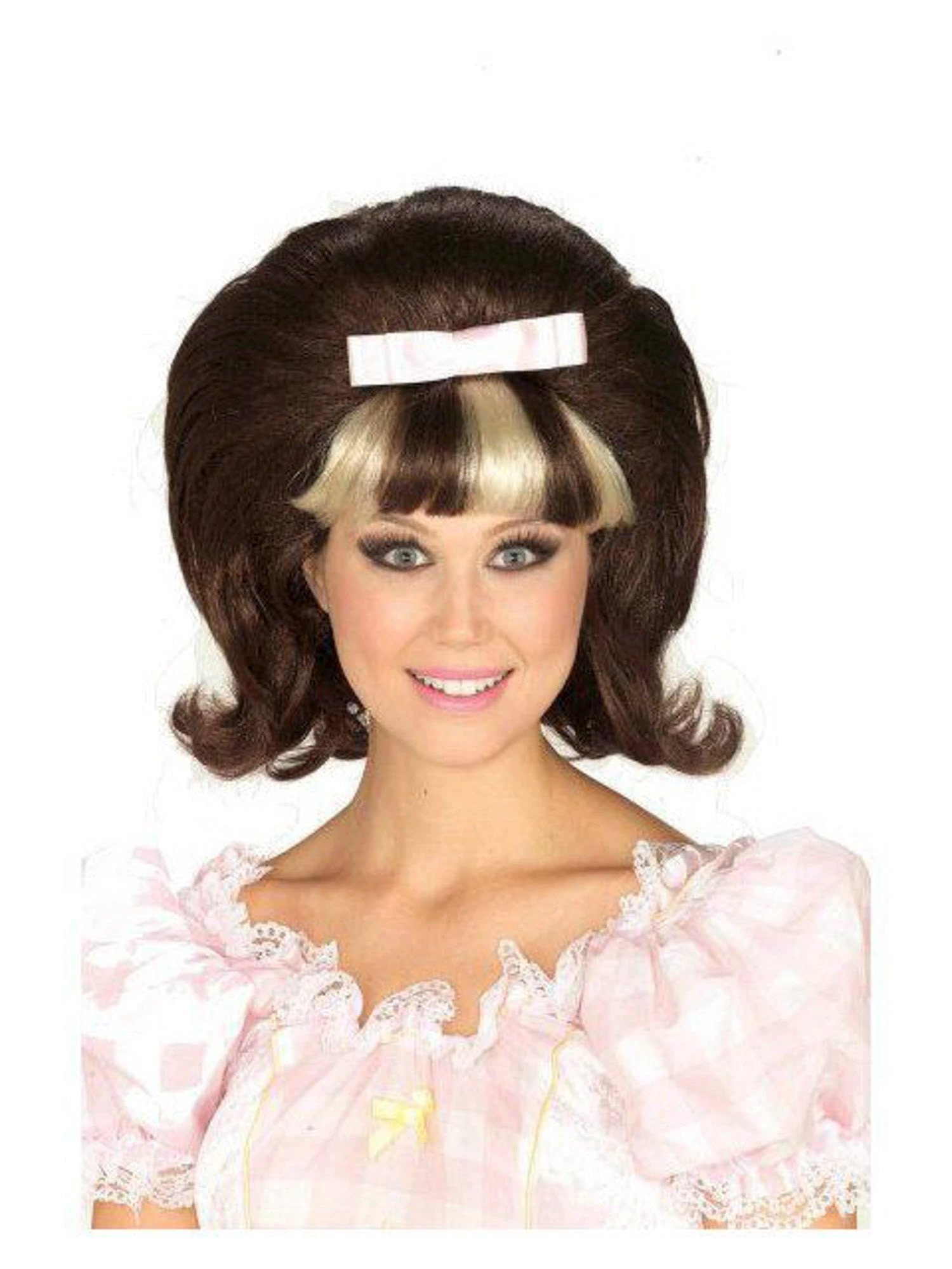 Women's Brown And Blonde Bouffant 60's Wig 1 Women's Brown And Blonde Bouffant 60's Wig