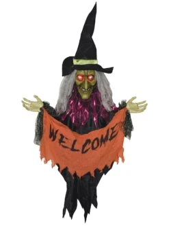 4.5 Foot Welcome Witch Banner Light Up Animated Decoration