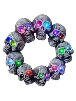 17.5-inch Light Up Skulls Wreath Window Wall Decoration