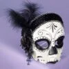 Adult Black And White Skull Masquerade Mask With Feathers