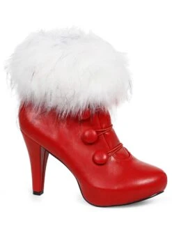 Women's Red Ankle Boots With Faux Fur