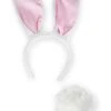 Adult White And Pink Bunny Ear And Tail Set