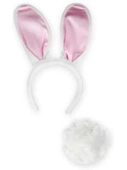 Adult White And Pink Bunny Ear And Tail Set