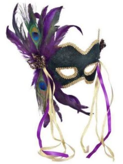 Adult Green Mardi Gras Masquerade Eye Mask With Feathers