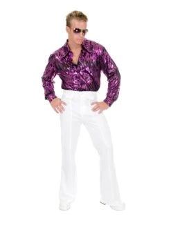 Mens Plus Size Disco Purple Flame Shirt