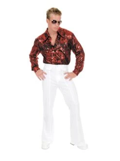 Flame Hologram Mens Disco Shirt (Red)