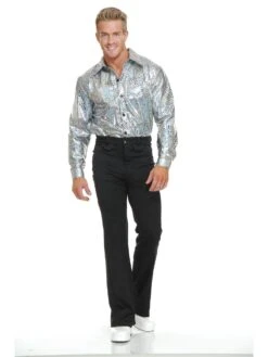 Men's Silver Glitter Disco Shirt