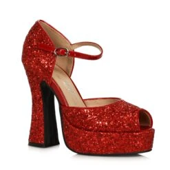 Women's Red Glitter Open Toe Platform Heeled Shoes