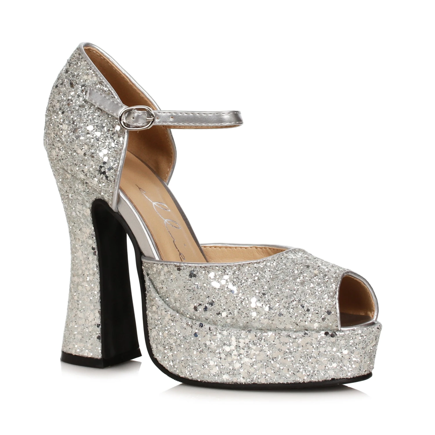 Women's Silver Glitter Open Toe Platform Heeled Shoes 1 Women's Silver Glitter Open Toe Platform Heeled Shoes
