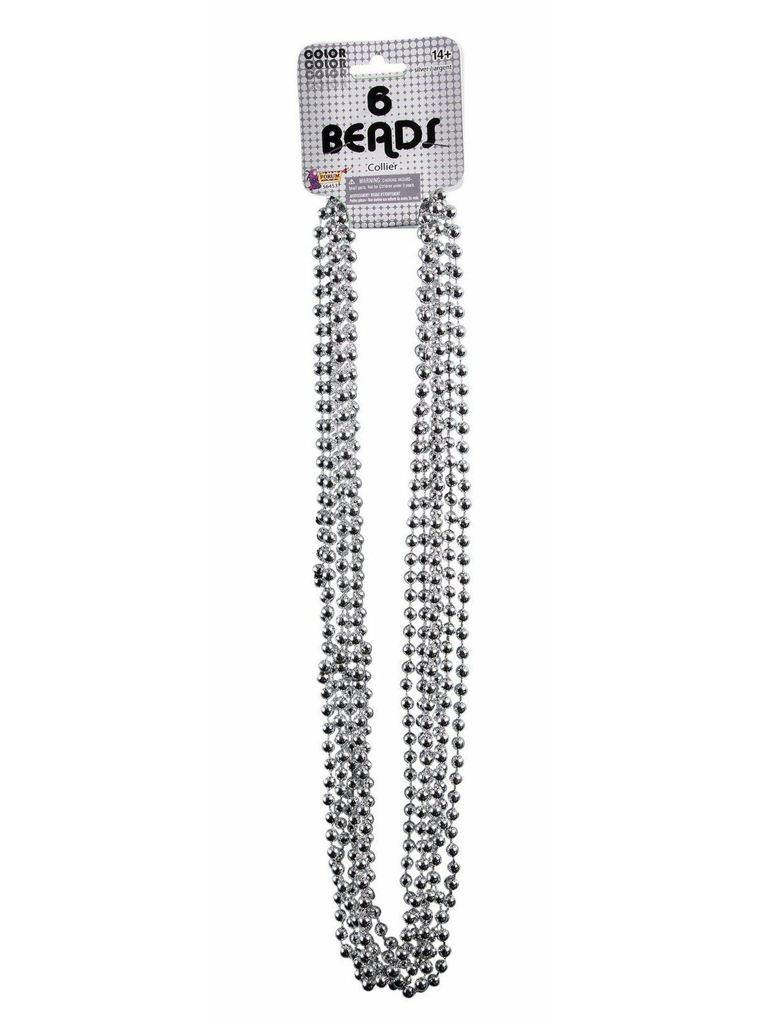 Adult Silver Mardi Gras Bead Necklaces 1 Adult Silver Mardi Gras Bead Necklaces