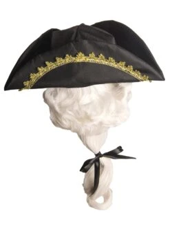 Kids' Black Colonial Tricorn Hat With Wig