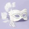 White Masquerade Mask With Beads & Feathers