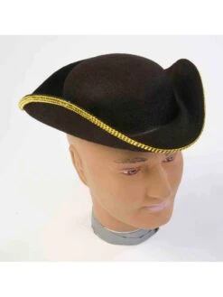 Kids' Black Tricorn Hat With Gold Trim