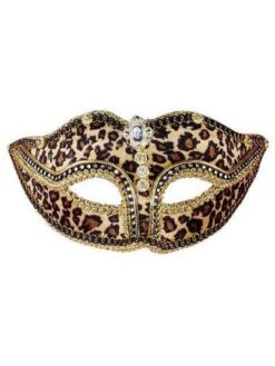 Adult Bejeweled Leopard Print Masquerade Mask