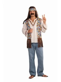 Men's 1960's Groovy Hippie Top And Headpiece Set