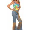Women's Groovy Fringe Bell Bottom Pants With Belt