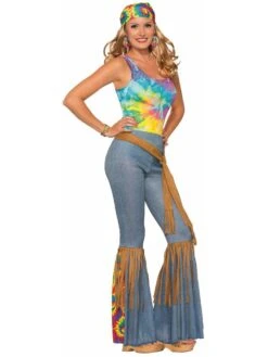 Women's Groovy Fringe Bell Bottom Pants With Belt