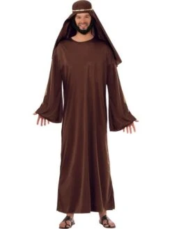 Mens Brown Biblical Robe With Headdress Costume