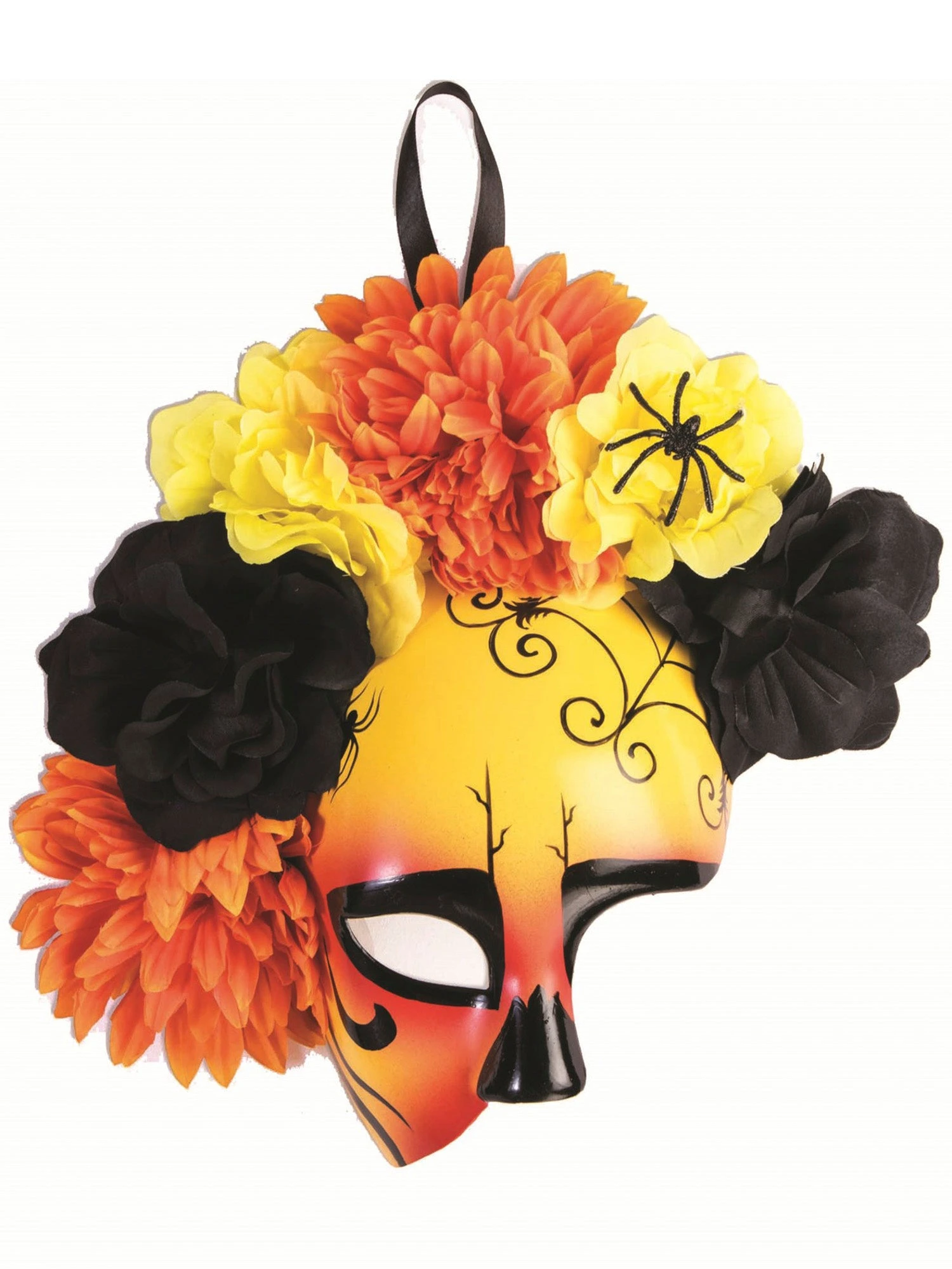 Adult Orange/Yellow Day Of The Dead Mask 1 Adult Orange/Yellow Day Of The Dead Mask