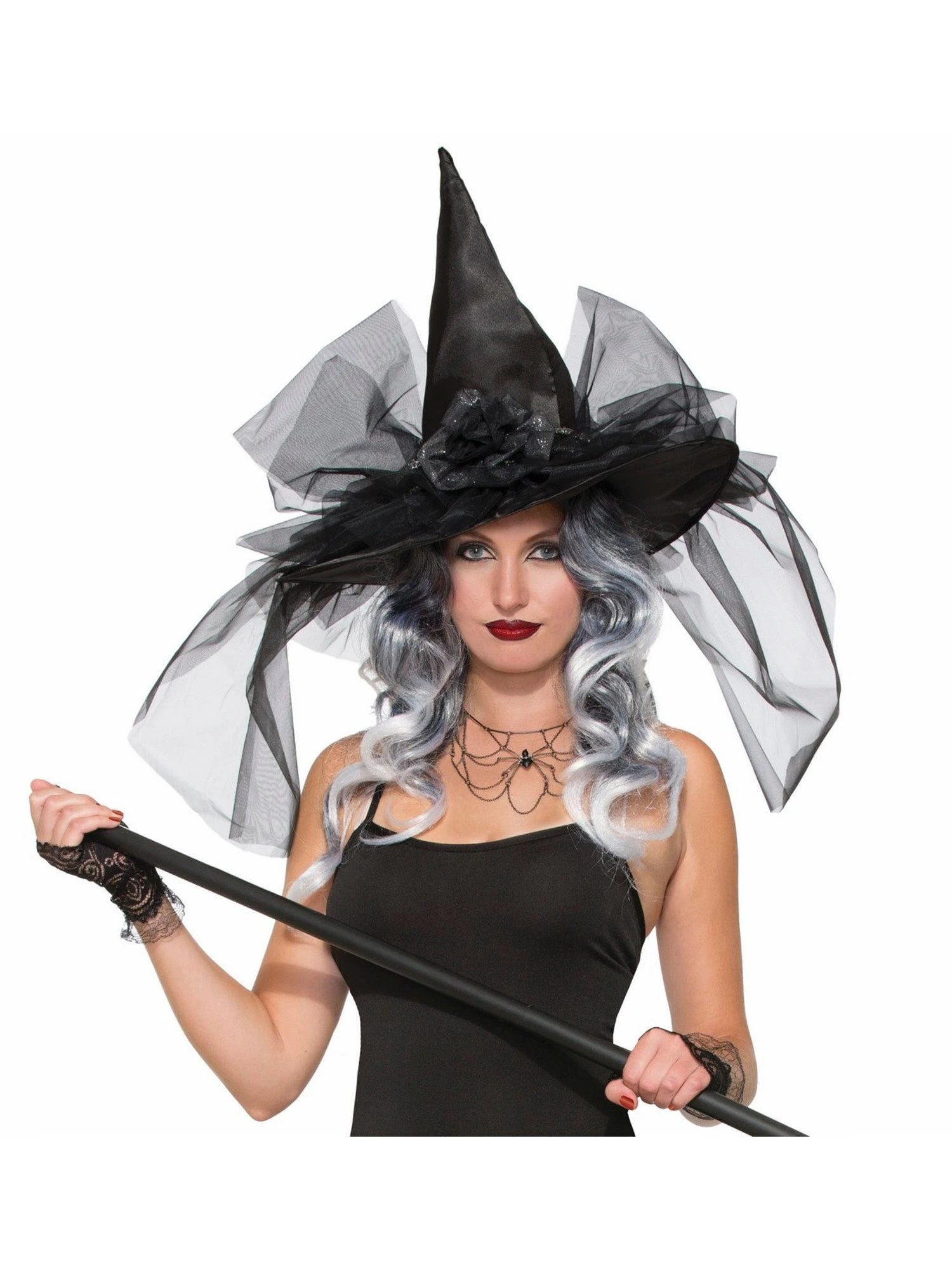 Adult Black Tulle Wizardly Witch Hat 1 Adult Black Tulle Wizardly Witch Hat