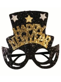 Adult Black And Gold Happy New Year's Top Hat Glasses