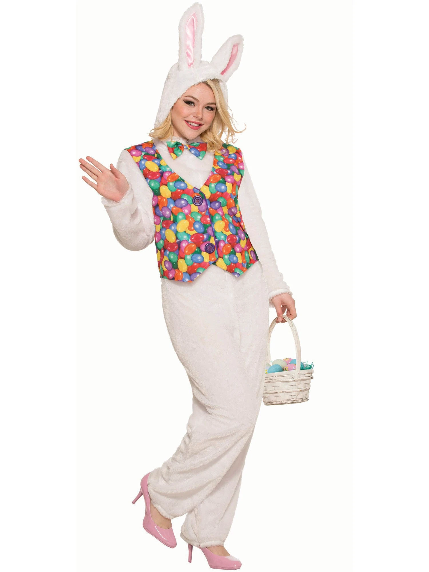 Adult Hooded Easter Bunny Jumpsuit With Vest 1 Adult Hooded Easter Bunny Jumpsuit With Vest