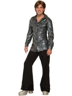Men's 1970's Silver Metallic Boogie Down Disco Shirt