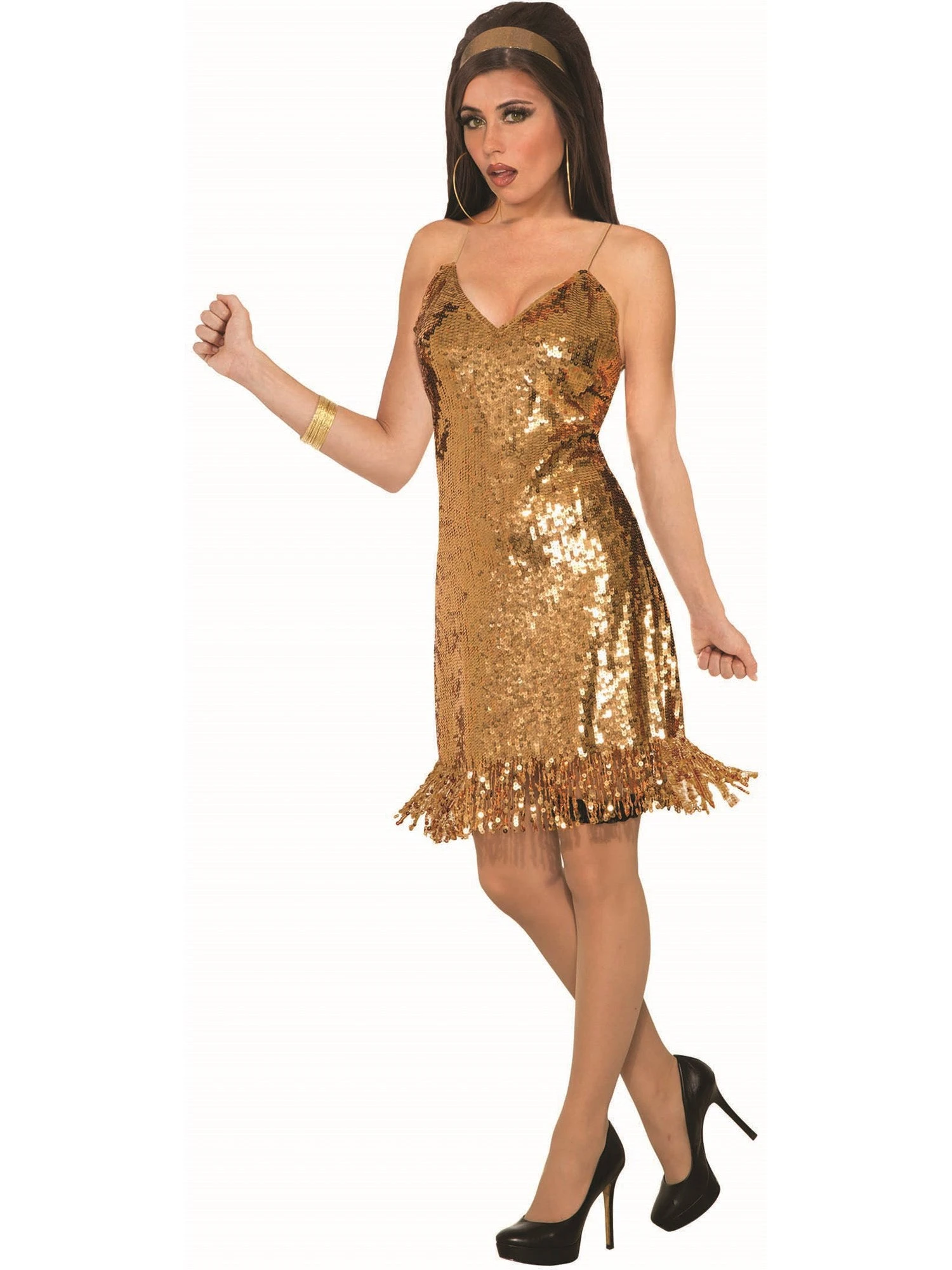 Womens Gold Sequin Disco Dress 1 Womens Gold Sequin Disco Dress