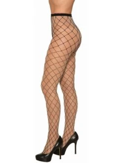 Adult Black Large Loop Rhinestone Fishnet Stockings