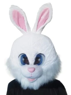 Adult White Plush Bunny Mascot Mask