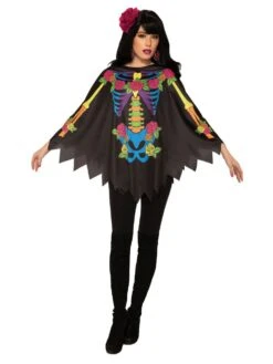 Women's Day Of The Dead Poncho Adult Costume