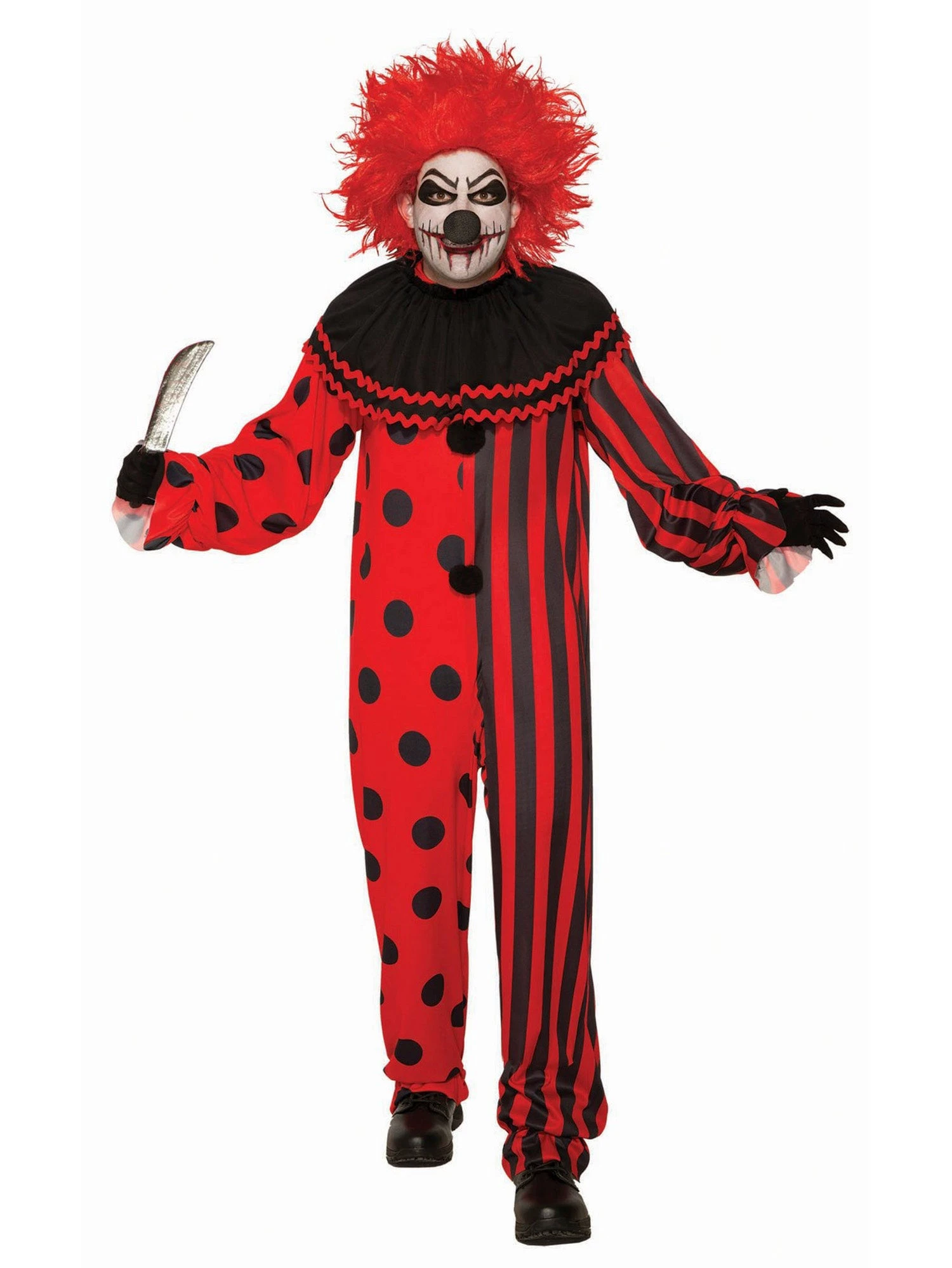 Men's Red And Black Evil Clown Costume 1 Men's Red And Black Evil Clown Costume
