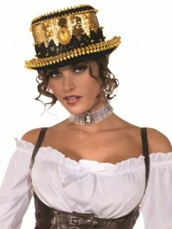 Adult Gold Sequin Spiked Top Hat