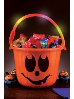 12-inch Orange Pumpkin Light Up Candy Bucket