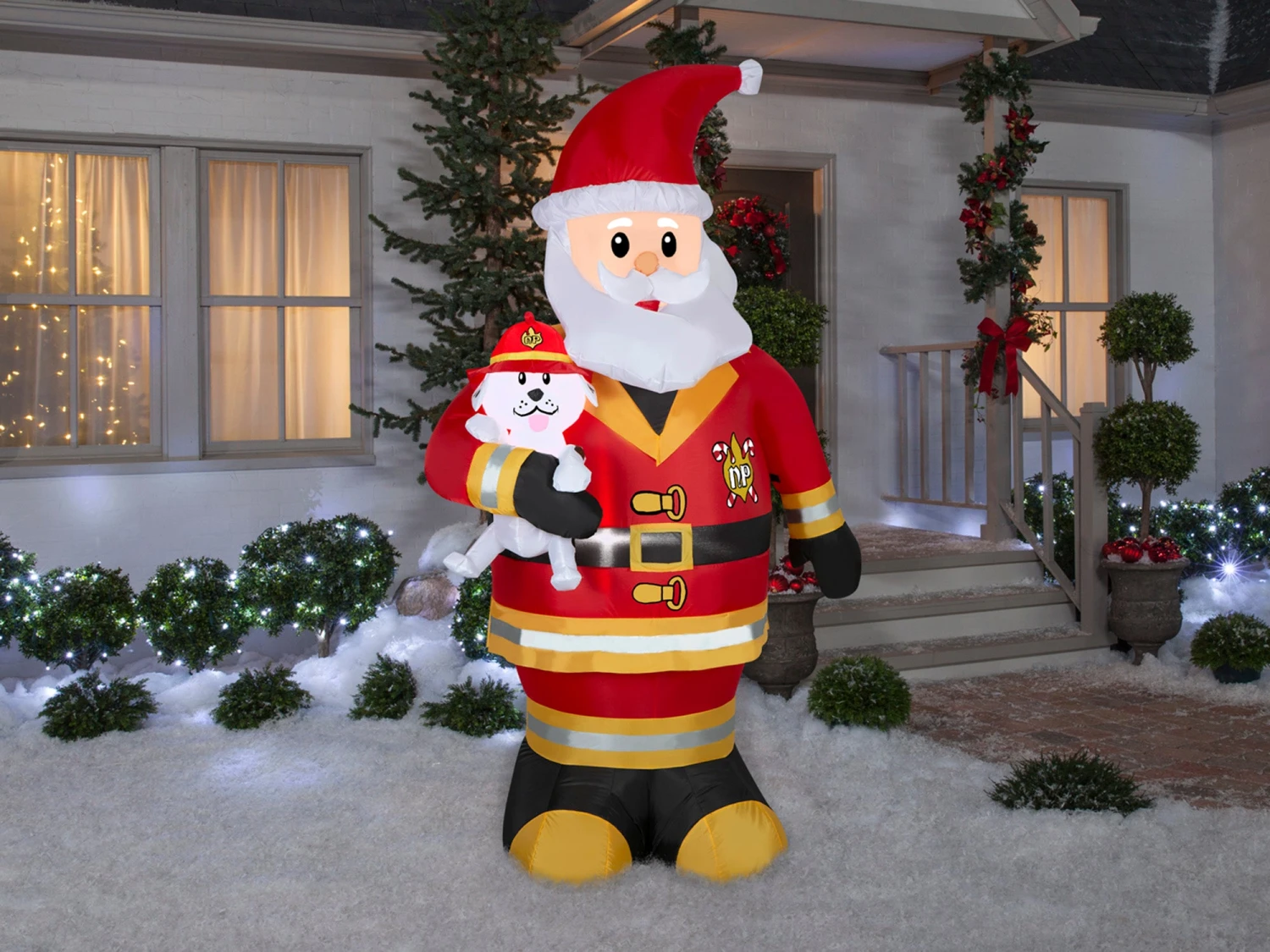 7 Foot Firefighter Santa Light Up Christmas Inflatable Lawn Decoration 2 7 Foot Firefighter Santa Light Up Christmas Inflatable Lawn Decoration - Image 2
