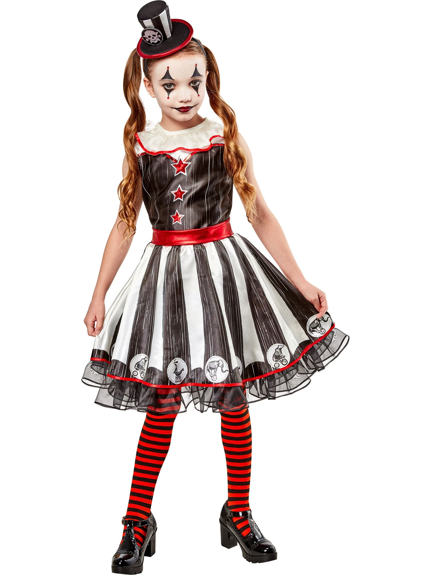 Girls' Vintage Silly Stripe Circus Clown Costume 1 Girls' Vintage Silly Stripe Circus Clown Costume