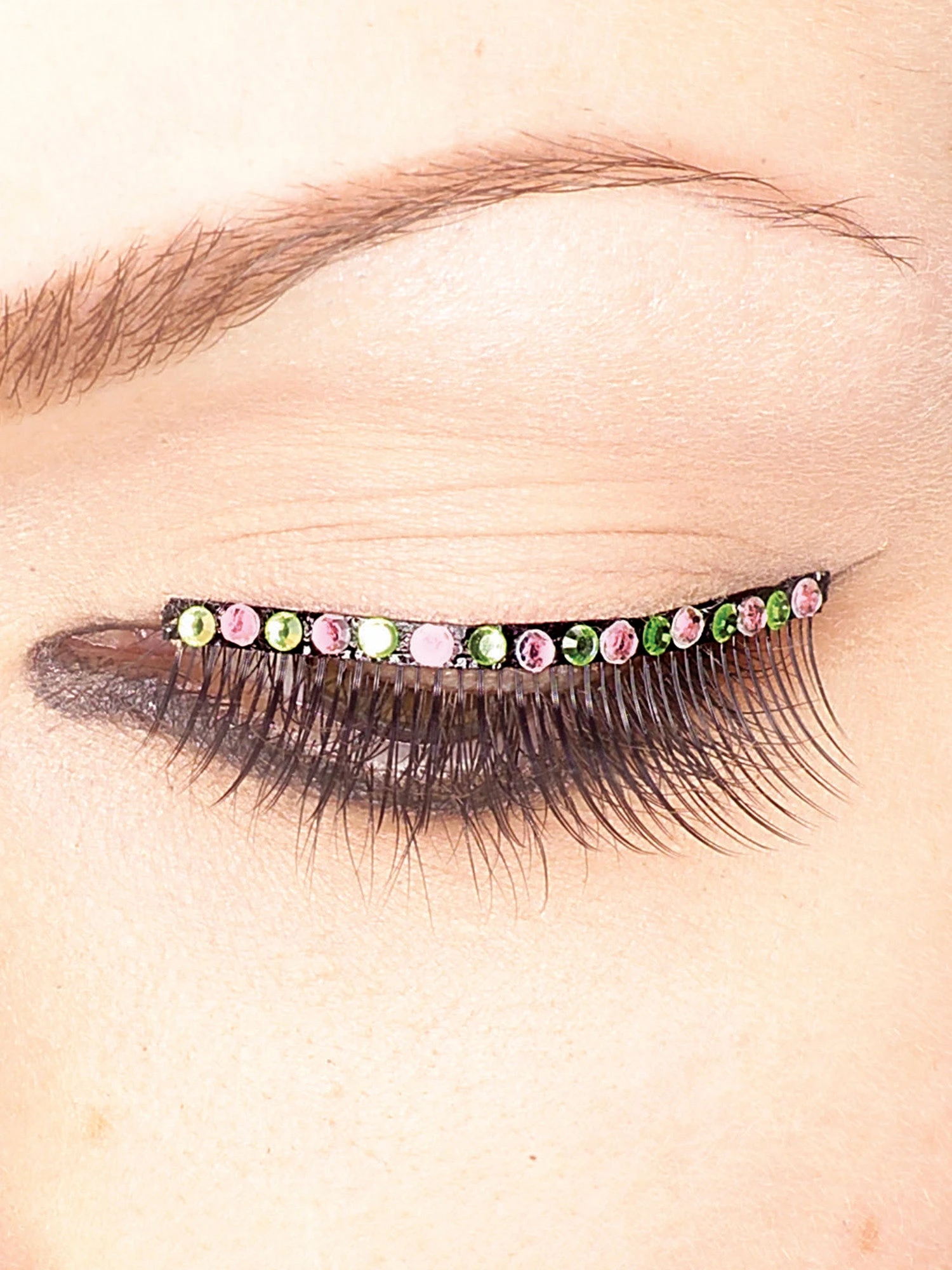 Adult Pink/Green Gem Eyelashes Accessory 1 Adult Pink/Green Gem Eyelashes Accessory