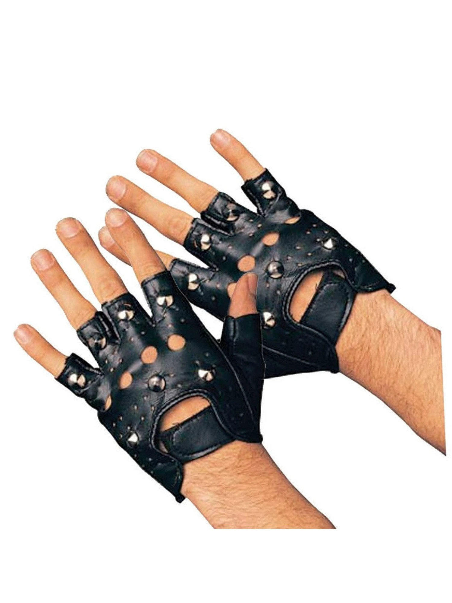Adult Black Punk Fingerless Studded Gloves 1 Adult Black Punk Fingerless Studded Gloves