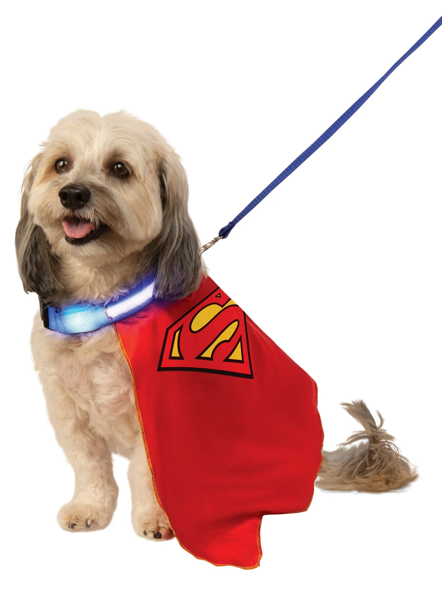 Superman Pet Cape And Light Up Collar With Leash 1 Superman Pet Cape And Light Up Collar With Leash