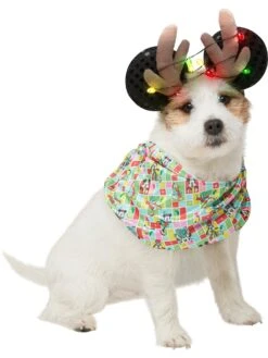 Mickey Mouse Light Up Holiday Reindeer Pet Headpiece And Bandana