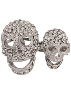 Adult 2 Head Skull Silver Ring Accessory